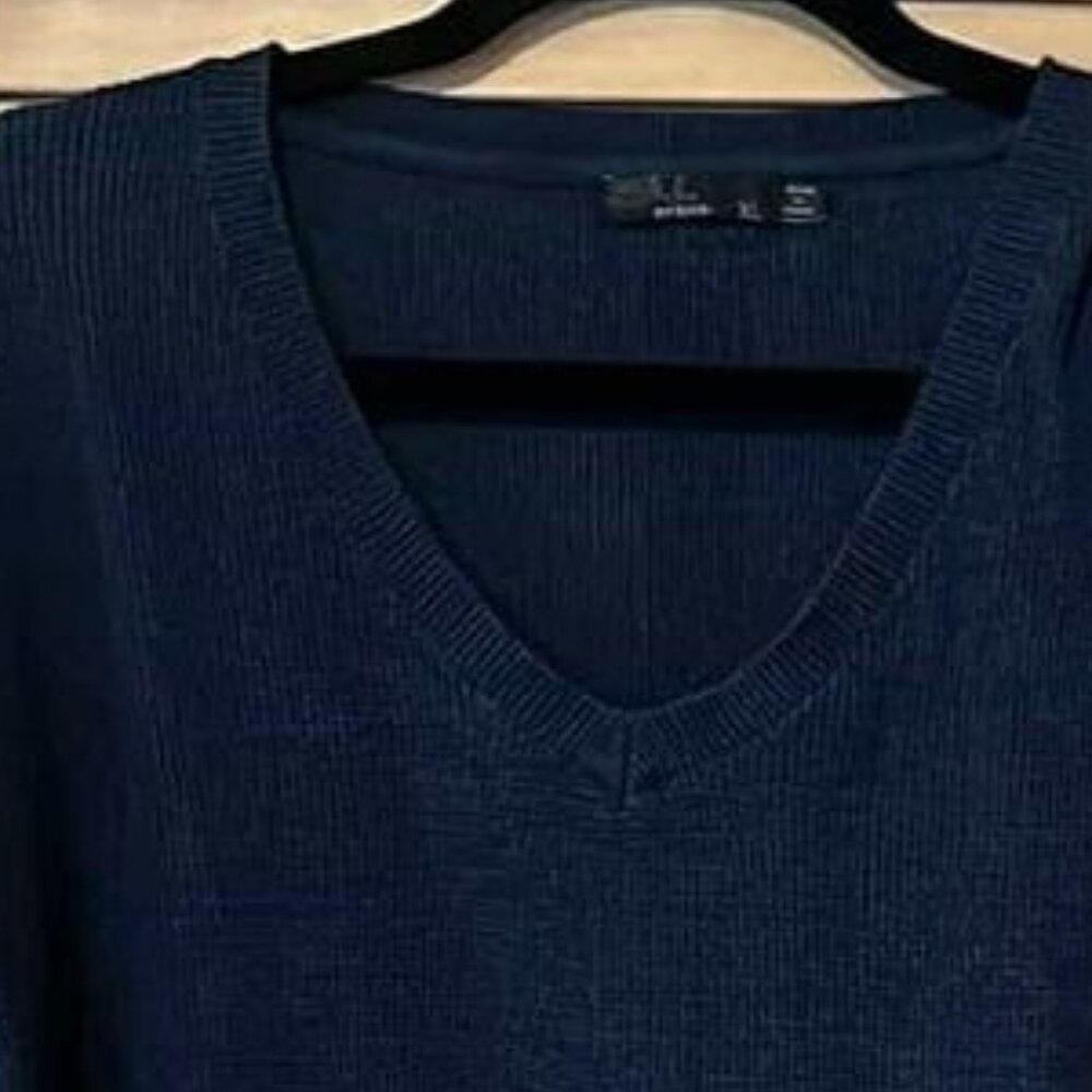 Prana Cropped Style Long Sleeve Sweater Blue Charcoal SZ XL